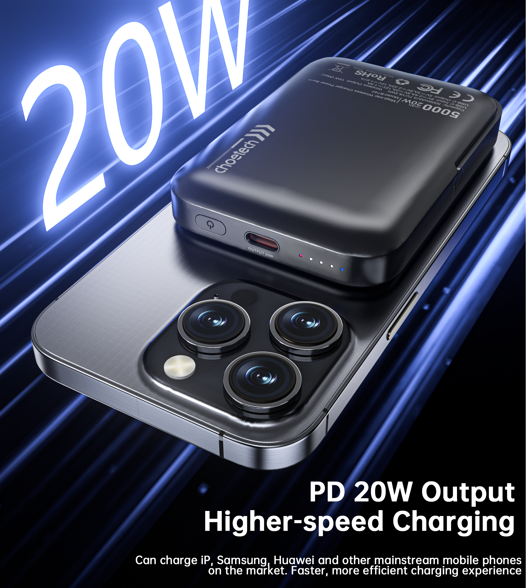NNEDSZ CHOETECH B743-BK 10000mAh PD20W Magnetic Power Bank with Holder Black-2